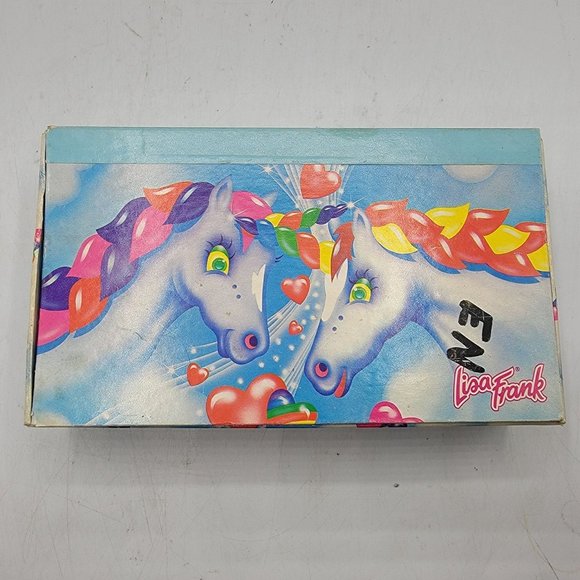 1980s Vintage Lisa Frank Unicorn Rainbow Love Hearts Pencil Cardboard Box